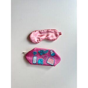 New CLINIQUE Pink Glow Satin Toiletry Cosmetic Bag w/ Satin Eye Mask